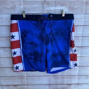 Hurley Phantom, Andino Swim Trunks NWT sz 34 Red, White, Blue Stars